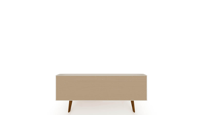 Meuble pour téléviseur Tribeca de Manhattan Comfort de 53,94 po de style moderne du milieu du 20e siècle avec pattes en bois massif - blanc cassé et rose orangé Terra