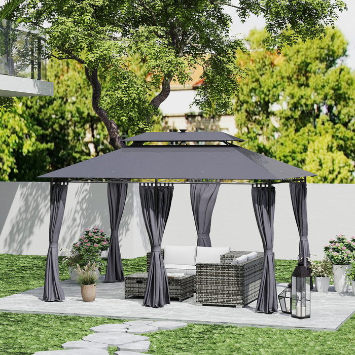 Outsunny Gazebo 10' X 13' Avec Rideaux Et Lumieres Led A Energie Solaire