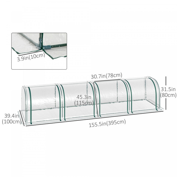 Outsunny Serre Tunnel Portable Avec 4 Portes Zippees, Couverture En Pvc