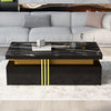 Noah Modern Coffee Table with Marble Pattern Top and Storage Drawers,Black | Noah table basse moderne – table avec plateau a motif marbre et tiroirs de rangement, noir