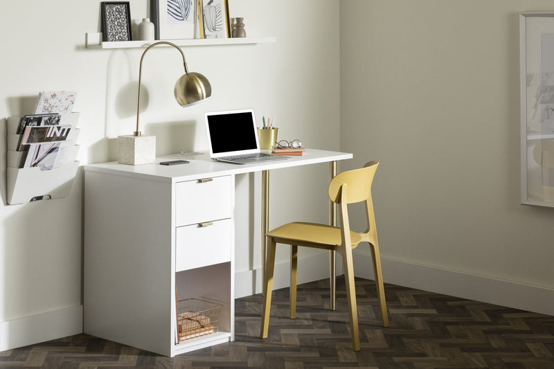 Bureau d’ordinateur Amyra avec multiprise - blanc solide