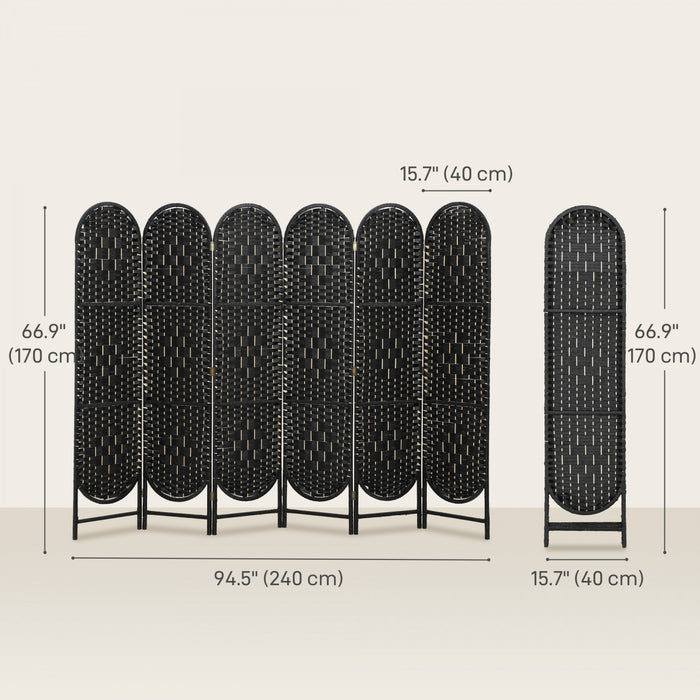 HOMCOM Paravent 6 Panneaux, Ecran Pliable Bohemien, Noir