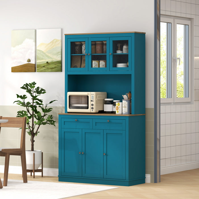 HOMCOM Armoire de Cuisine 71\", Buffet avec Espace Micro-ondes, Bleu fonce