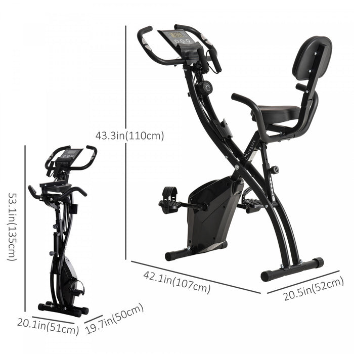 Soozier Velo D'exercice Droit 2 En 1 Stationnaire Pliable Magnetique Velo Couche Avec Bandes De Resistance Aux Bras Noir