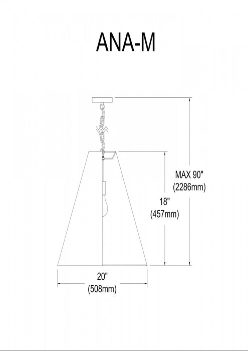 Luminaire suspendu moyen Anaya de Dainolite avec abat-jour noir et doré, fini laiton vieilli et 1 ampoule