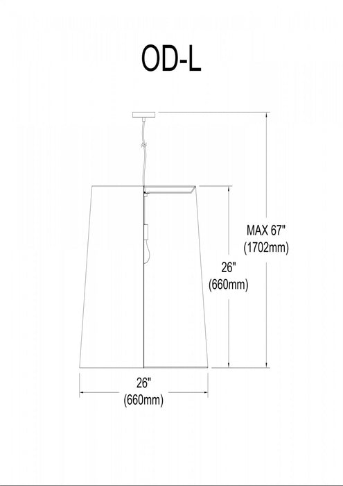 Grand luminaire suspendu de Dainolite avec très grand abat-jour cylindrique noir et doré, et 1 ampoule