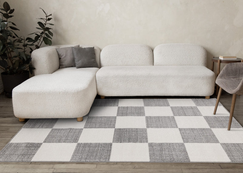 Tapis Covington a Carreaux Gris et Blanc, 5'3\" x 7'7\"