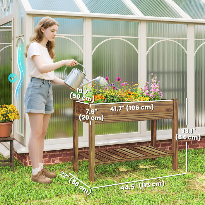 Outsunny Bac de Plantation sureleve avec Etagere de Rangement, Carbonise