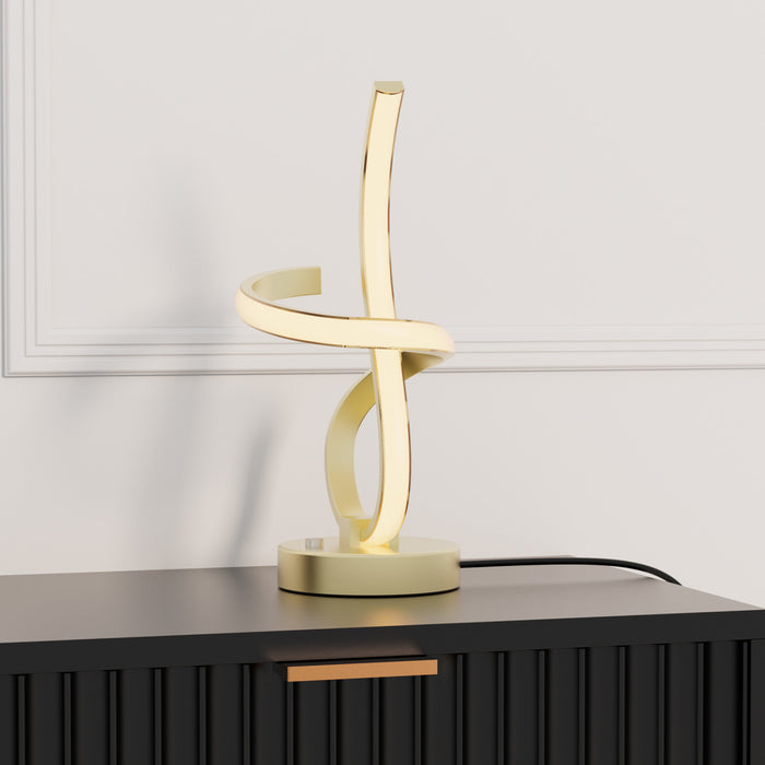 Lampe de table à DEL de 16 po dorée avec motif torsadé