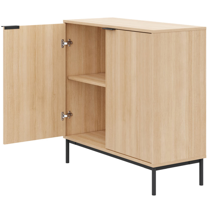 Armoire de rangement mince Nordika à 2 portes - chêne blond naturel