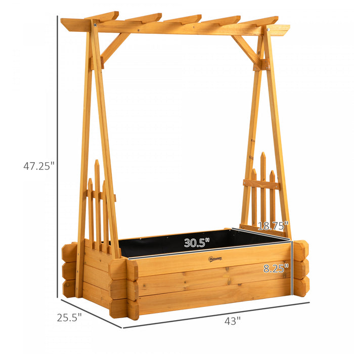 Outsunny 43\" X 26\" X 47'' Jardiniere Rectangulaire En Bois Lit De Jardin Sureleve Avec Treillis En Arc Pour Diverses Plantes Grimpantes, Jardiniere Exterieure Pour Legumes, Herbes, Fleurs