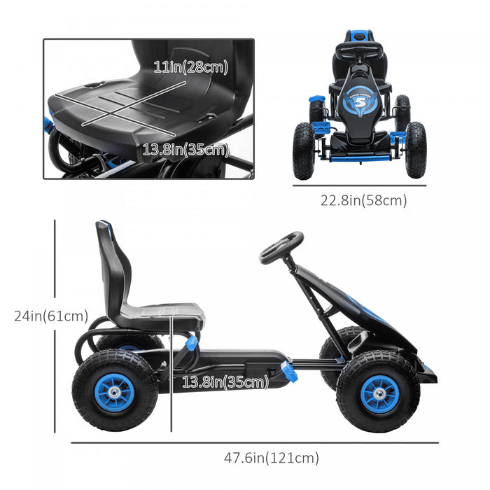 Aosom Kids Go Kart A Pedales, Jouets A Enfourcher Pour Garcons Filles Avec Siege Ergonomique Reglable, Roues En Caoutchouc Absorbant Les Chocs, Frein A Main De Securite, 5 A 12 Ans, Bleu
