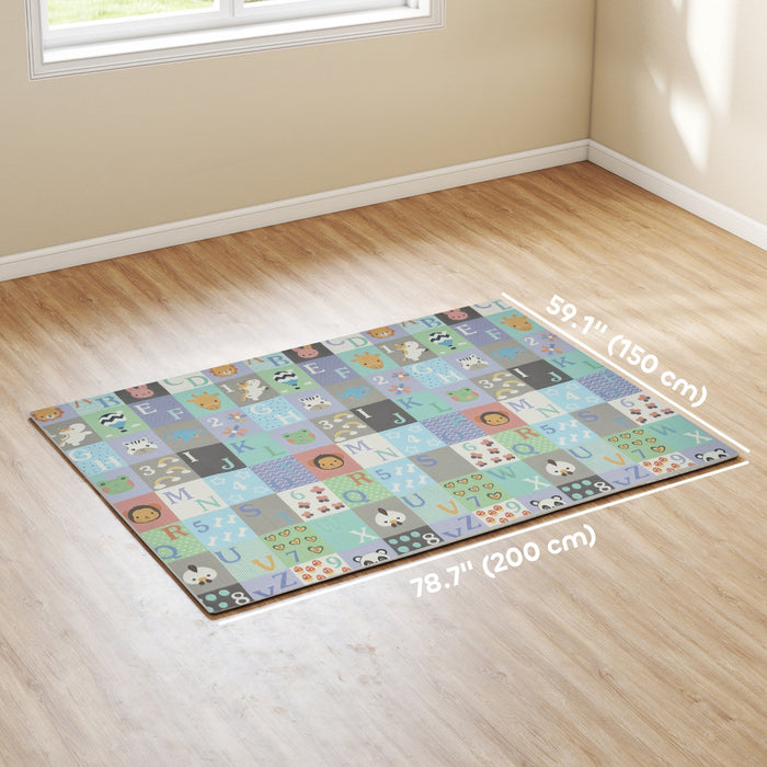 Qaba Tapis de jeu pour bebe, 77\"x58\", pliable et reversible, grand tapis de jeu en mousse, impermeable et antiderapant, pour l'interieur et l'exterieur, motif alphabet