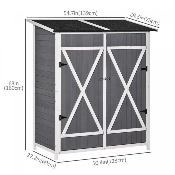 Outsunny 54.75''x29.5''x63'' Abri De Jardin Toit En Asphalte Bois Bois Double Porte Utilitaire Maison De Stockage Avec Etagere Mobile Et Fixations Fixes