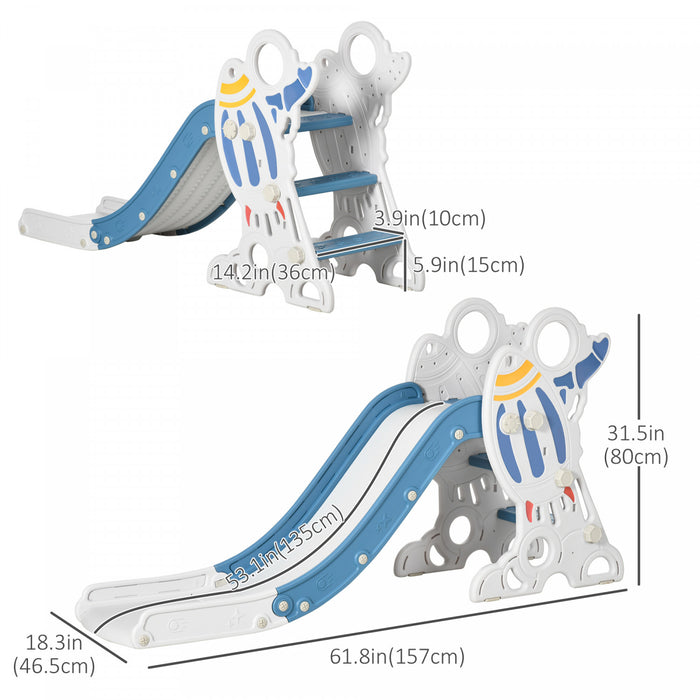 Qaba Toboggan D'interieur Pour Enfants De 1.5 A 3 Ans, Toboggan D'escalade Sur Le Theme De L'espace, Bleu