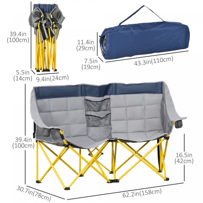 Outsunny Chaise de camping a double siege pliante avec poche de rangement