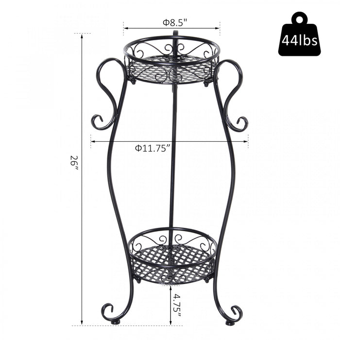 Support De Pot De Fleur A 2 Etageres Outsunny Presentoir De Plantes Autoportant A 2 Niveaux Interieur Exterieur Metal Facile A Nettoyer Porche, Patio, Cour Ou Salons