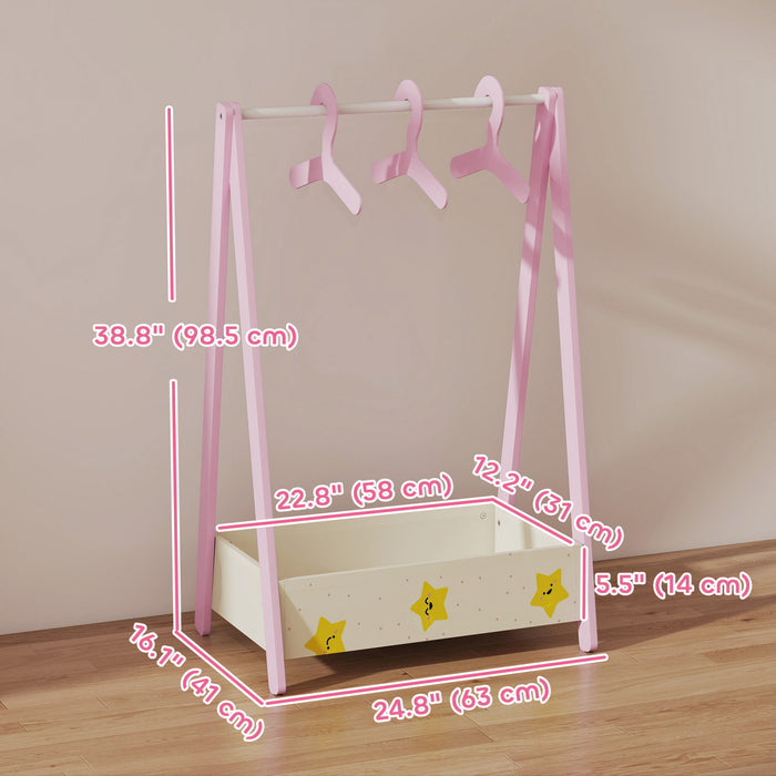 Qaba Portant a vetements pour enfants avec rangement et cintres, rose