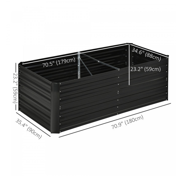 Outsunny Jardiniere Surelevee, 71\" X 36\" X 23\" Jardinieres En Acier Galvanise Pour Plantes D'exterieur Avec Tiges Renforcees Pour Legumes, Fleurs Et Herbes, Noir