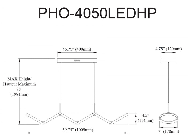 Luminaire suspendu horizontal Philo de Dainolite en silicone blanc qui diffuse la lumière, avec fini laiton vieilli et ampoule à DEL de 50 W