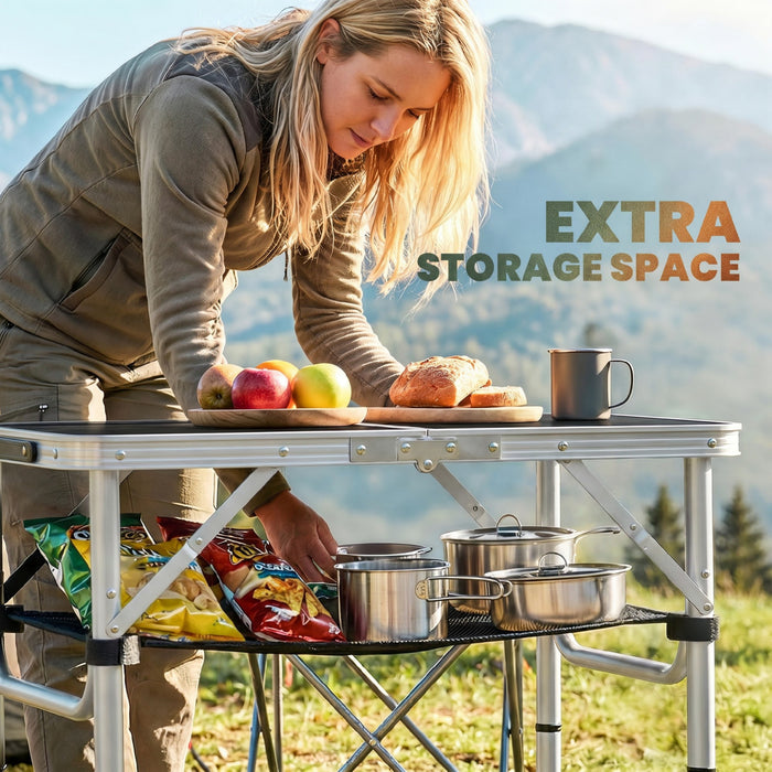 Outsunny Table de Camping Pliable, Table de Pique-Nique avec Filet de Rangement, Noir