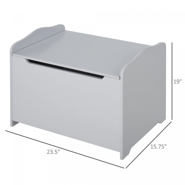 Qaba Coffre De Rangement Pour Jouets En Bois Pour Enfants Avec Charniere Magnetique, Grand Espace De Poitrine Et Poignee Rainuree, Gris