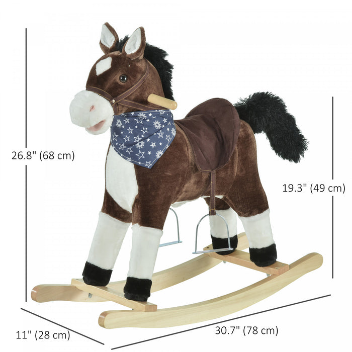 Qaba Kids Peluche Cheval A Bascule Jouet Cowboy Rocker Avec Sons Realistes Amusants Pour Enfant 3-8 Ans, Marron
