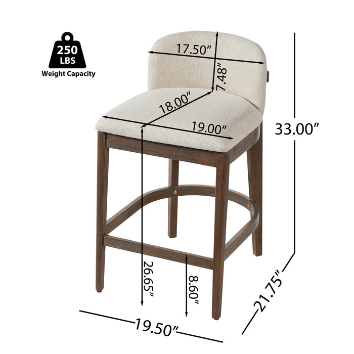 Calista – Lot de 2 tabourets de comptoir en bois d’hevea, finition noyer