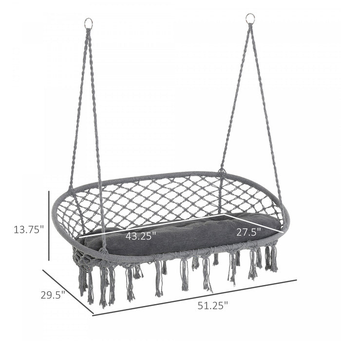Outsunny Chaise Suspendue Chaise Hamac A Suspendre Avec Cadre En Metal Et Coussin, Grand Siege En Macrame Pour Interieur Et Exterieur, Gris Fonce