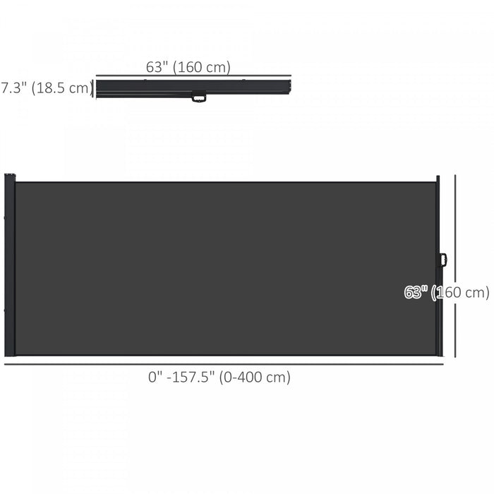 Outsunny Auvent Lateral Retractable 13'x5', Ecran De Confidentialite, Noir