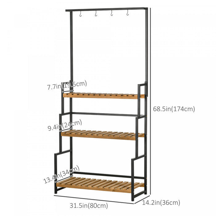 Outsunny Support Pour Plantes A 3 Etages Avec Crochets De Suspension, Grande Etagere Pour Plantes Pour L'interieur, L'exterieur, Le Porche, Le Balcon, Le Salon Et La Chambre A Coucher