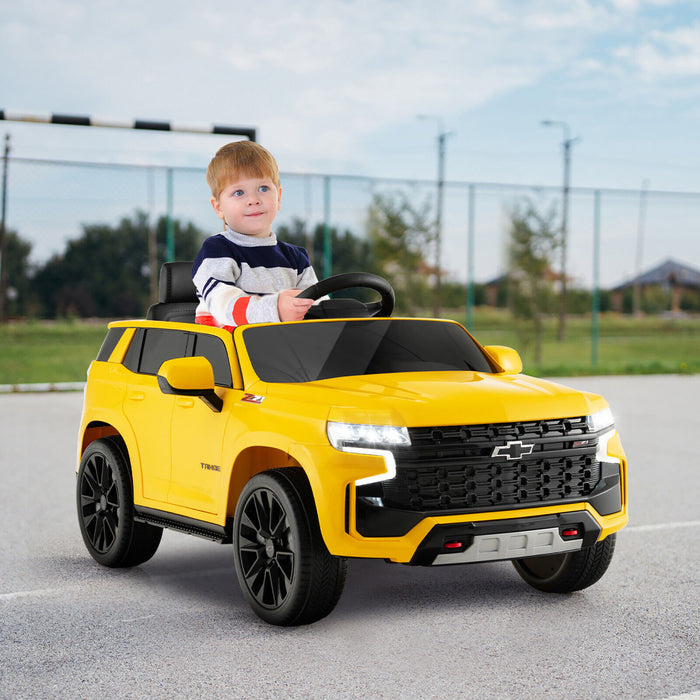 Costway 12v Enfants Roulent Sur La Voiture Chevrolet Tahoe Camion Electrique Suv Telecommande W / Lumiere Et Musique Jaune