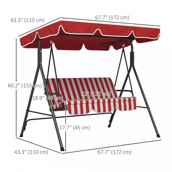Outsunny Balancoire De Patio 3 Places Avec Auvent Reglable, Rouge