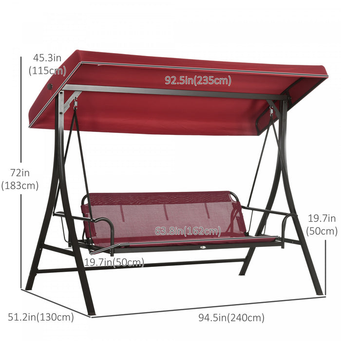 Outsunny Lit Balancoire De Porche Pour 3 Personnes Avec Auvent Reglable