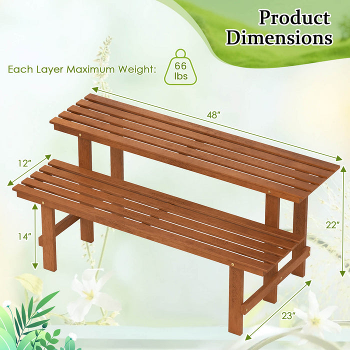 Costway 2 Etage Stand De Plante En Bois Avec Huile De Tec Finition Interieur Et Exterieur Pot De Fleurs