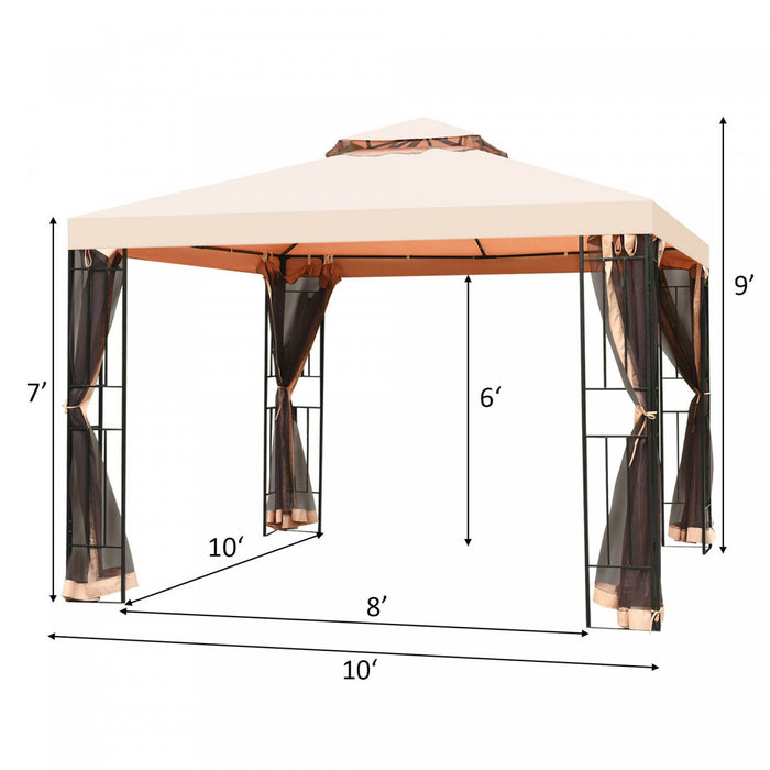 Gazebo Metal 10x10ft Avec Moustiquaires Canopy Gazebo 2 Niveaux Ventile Gazebo Top