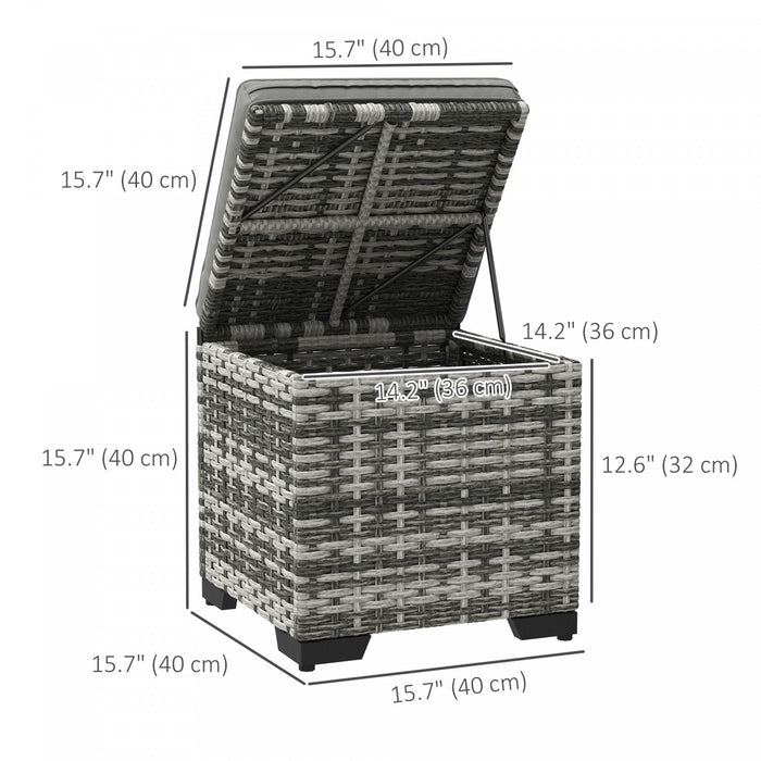 Outsunny Lot De 2 Poufs En Osier, Repose-pieds Avec Rangement, Gris