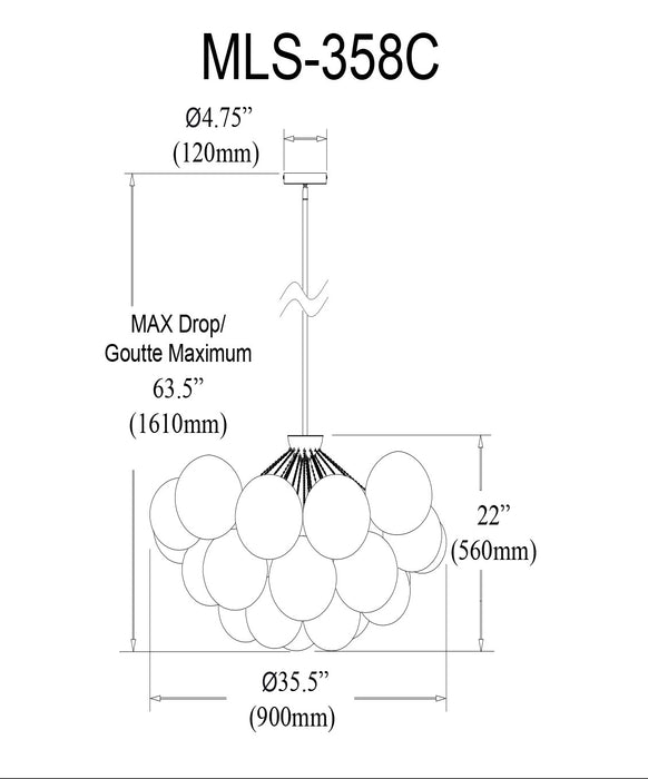 Lustre Miles de Dainolite en verre blanc givré, avec fini laiton vieilli et 8 ampoules