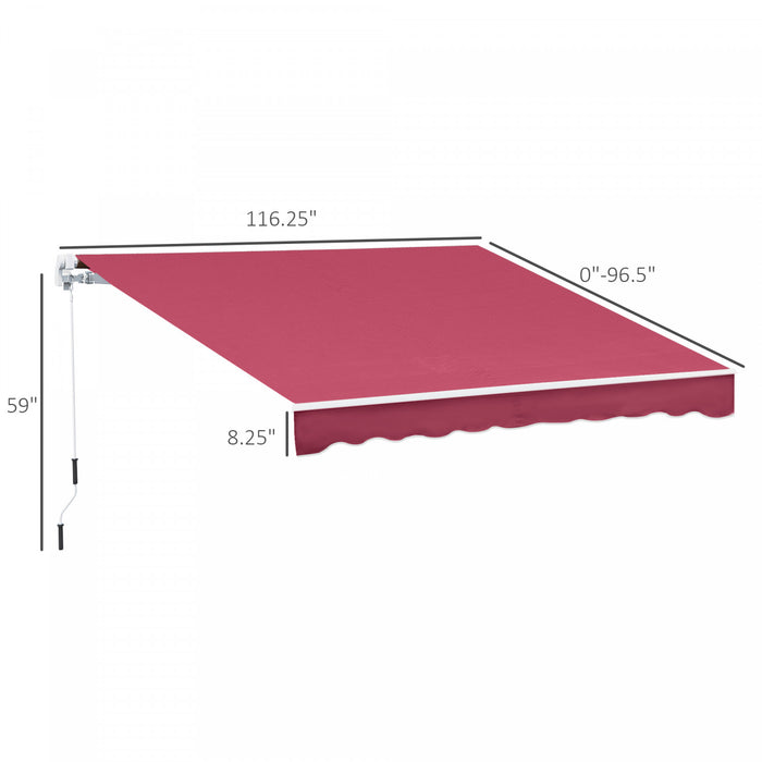 Outsunny 10x8pi Auvent De Terrasse Retractable Manuel Resistant A L'eau Pare-soleil Terrasse Exterieure Porte Fenetre Auvent Abri Cadre En Aluminium Rouge Vin