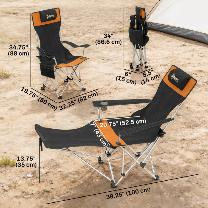 Outsunny Lot de 2 chaises de camping inclinables, chaises pliantes, orange