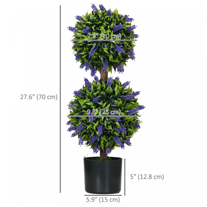 HOMCOM Lot de 2 Plantes Artificielles en Pot Boules avec Fleurs de Lavande,