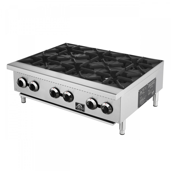 Plaque de cuisson a gaz Commerciale de 36 po avec 6 bruleurs, 156 000 BTU, acier inoxydable – FCMHP0079-36