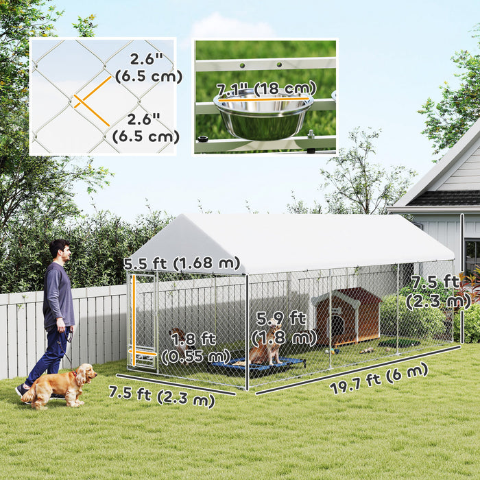 Dog Run W/ Adjustable & Rotatable Bowls 19.7' X 7.5' X 7.5'