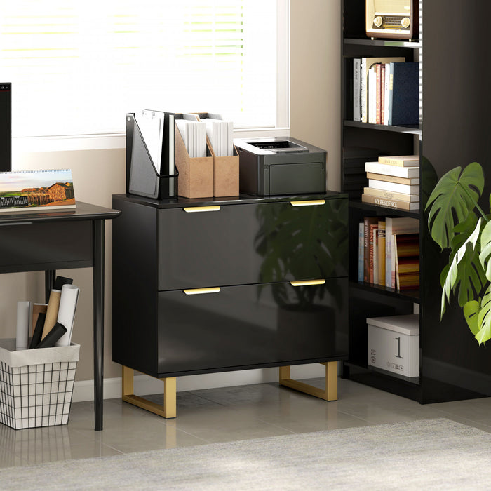 HOMCOM Classeur lateral a 2 tiroirs, noir brillant