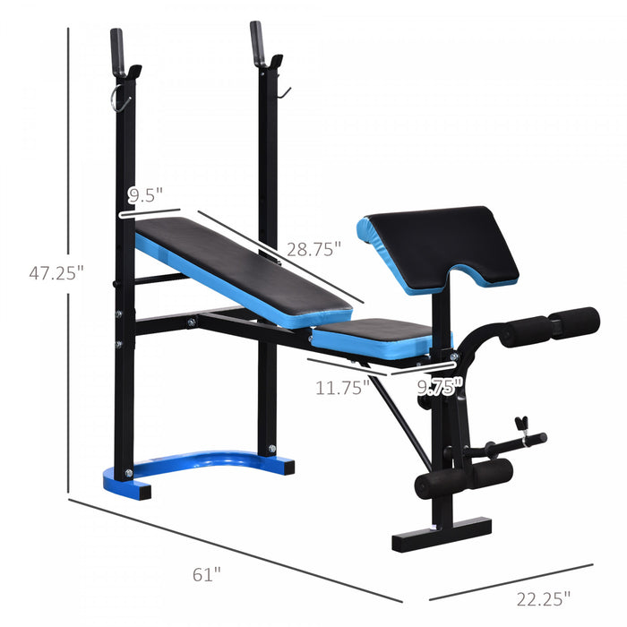 Soozier Banc De Musculation Fitness Entrainement Complet Avec Support D'halteres Dossier Reglable Acier Revetement Synthetique Noir Et Bleu