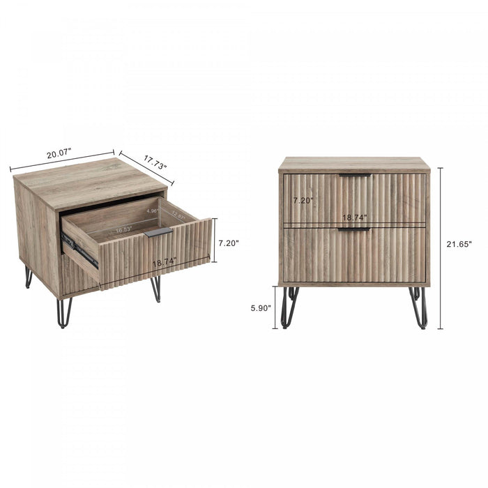 Table de nuit moderne Dumbo 20\" a cannelures, gris rustique (2 tiroirs)
