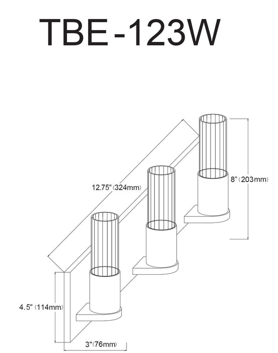 Lumière de coiffeuse Tube de Dainolite en verre cannelé transparent, avec fini chromé poli et 3 ampoules