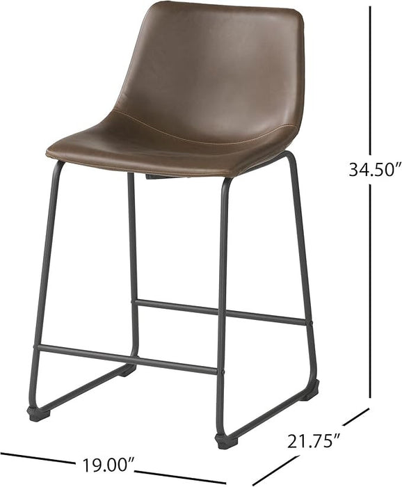 Ensemble De 2 Tabourets De Comptoir Nathaniel Vintage En Similicuir Avec Structure En Acier, Marron