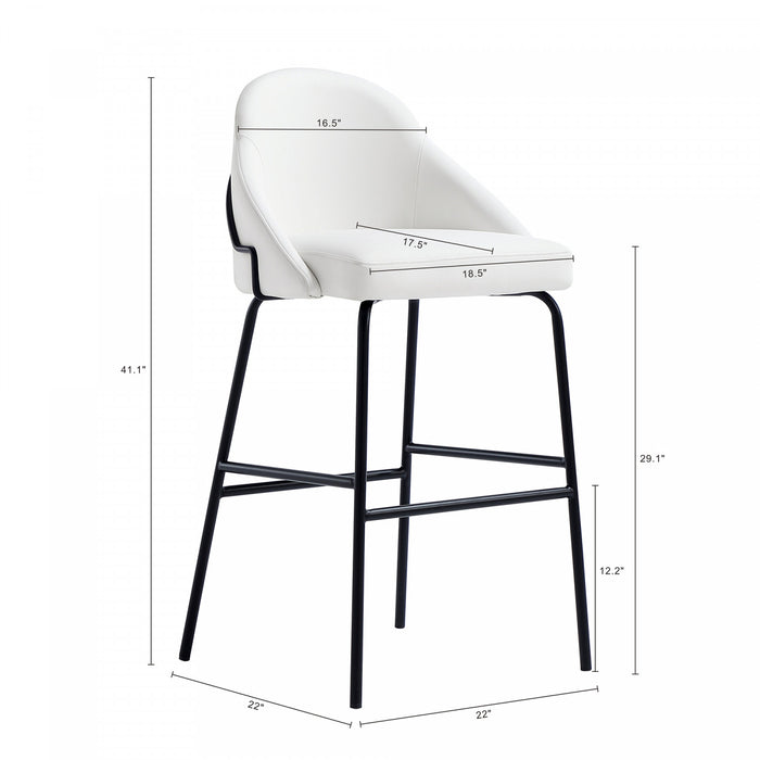 Tabouret de bar moderne en metal Gracie, rembourre, blanc et noir