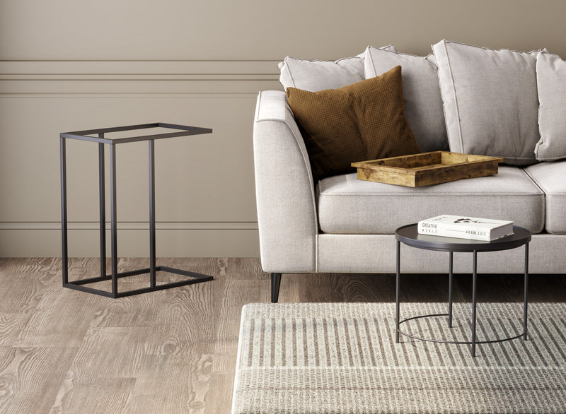 Table de bout en forme de C avec plateau encastré - bois recyclé brun avec métal noir